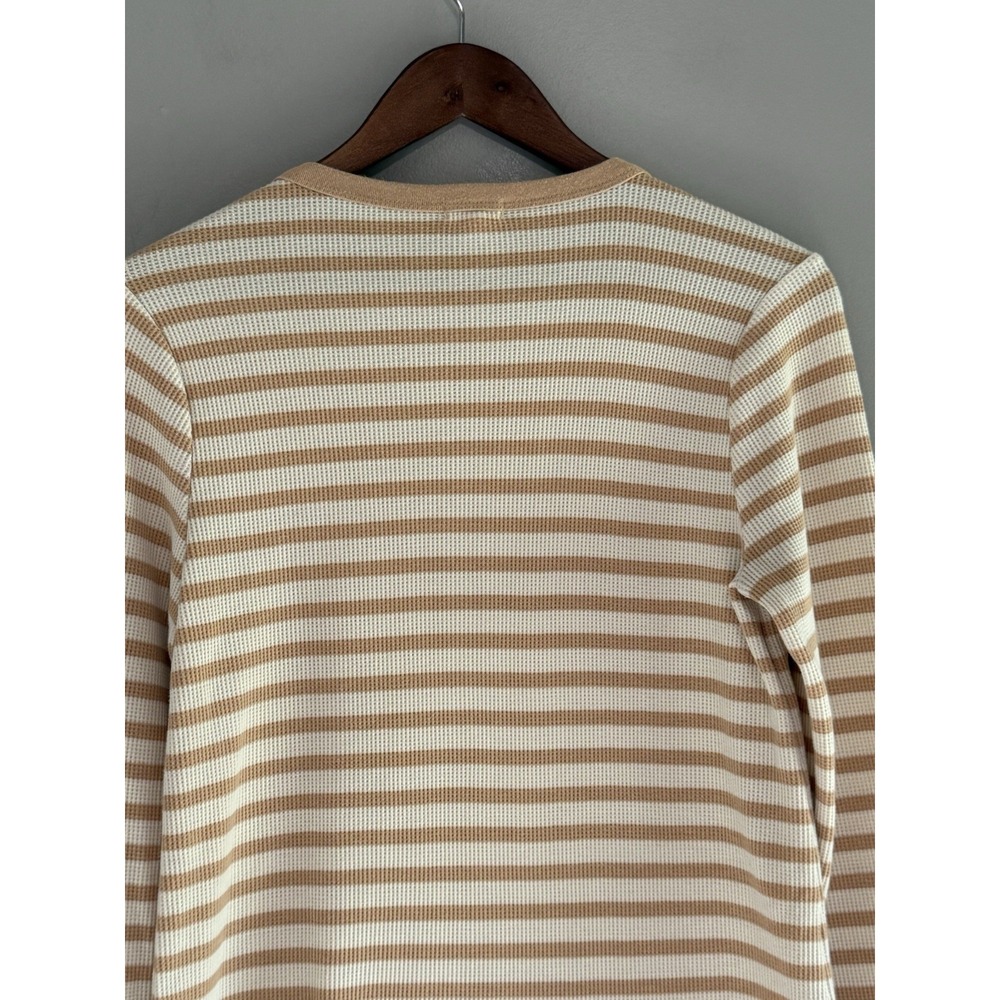 Aerie Waffle Knit Long Sleeve Top Crewneck Tee Thermal Casual Texture Striped Lg - Picture 6 of 13